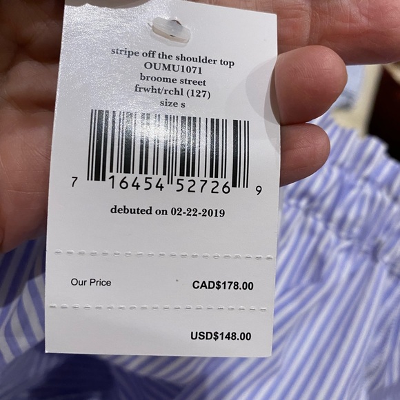 NWT KATE SPADE Women's Broome Street Stripe Off The Shoulder Top size S - Picture 6 of 10